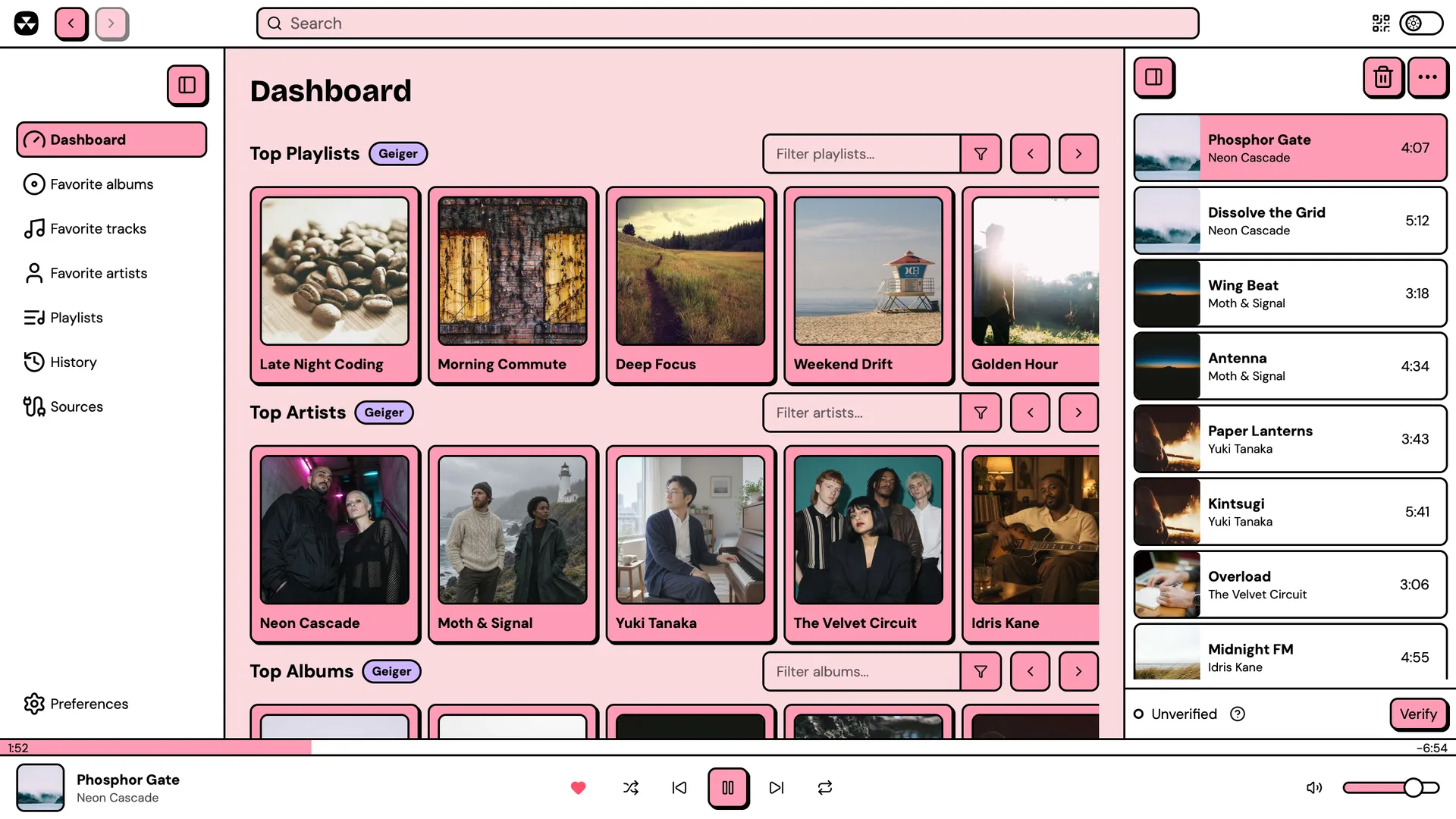 Nuclear music player dashboard