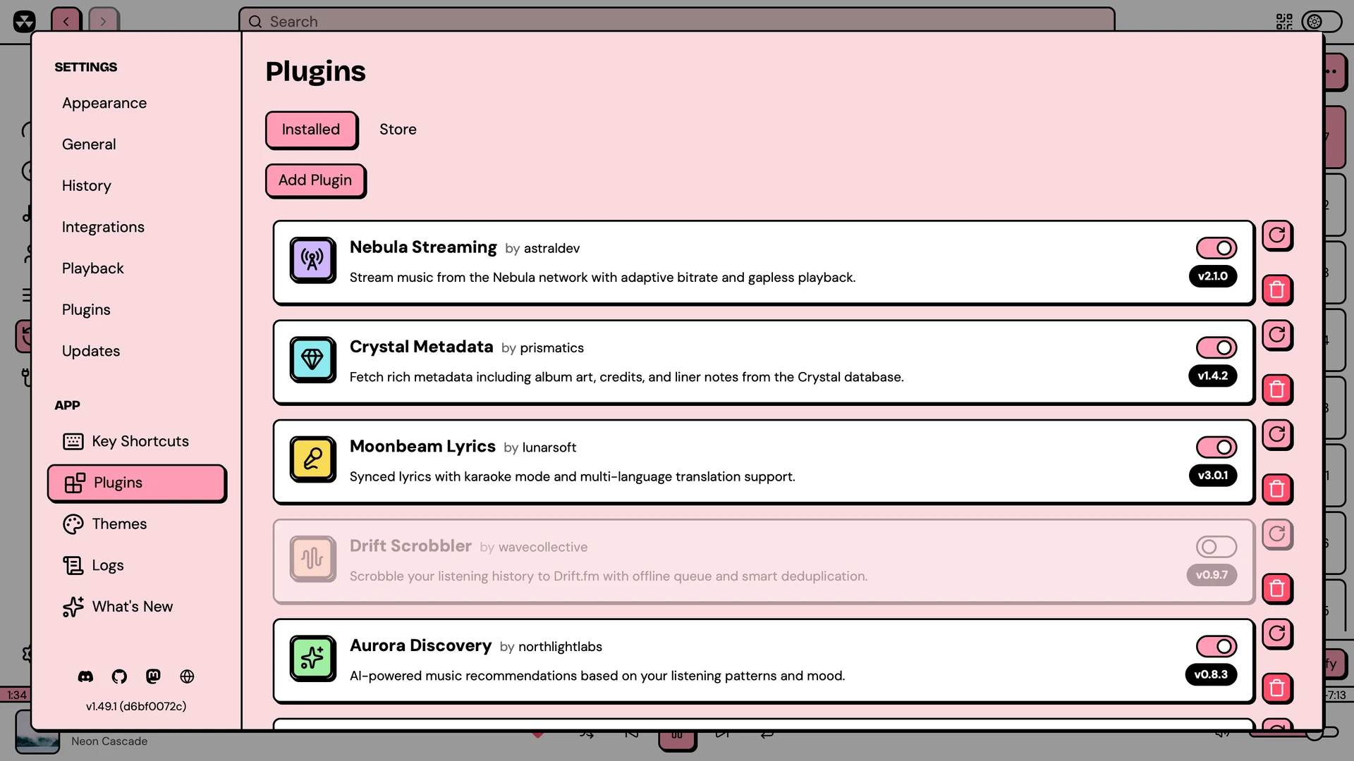 Installed plugins in Nuclear