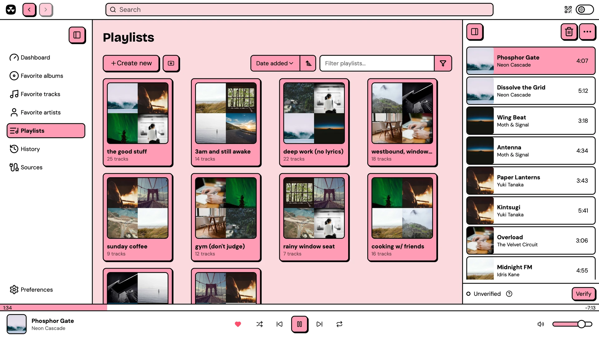 Playlists view in Nuclear