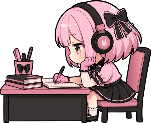 Nuki studying at a desk